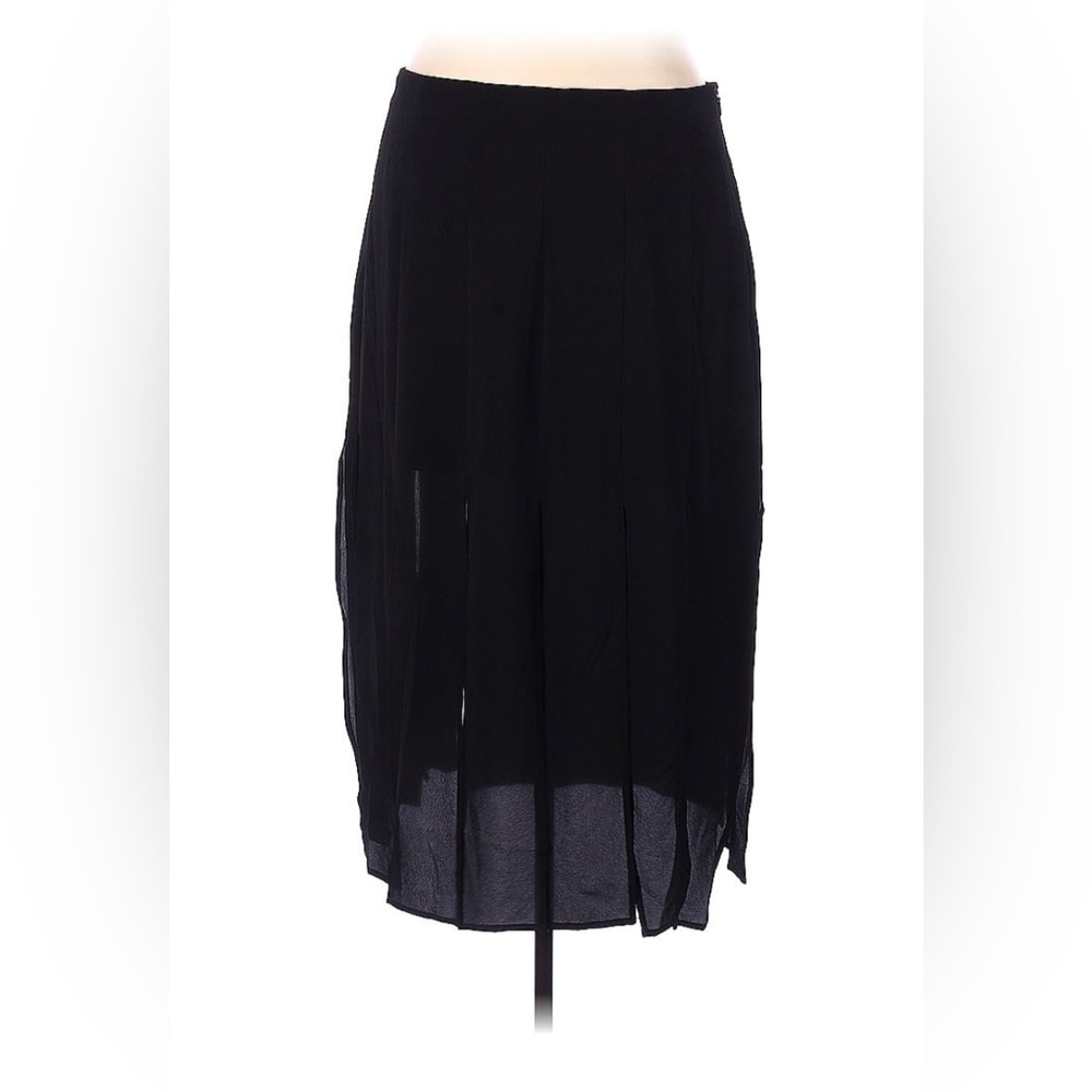 Mid rise black skirt with multiple slits.